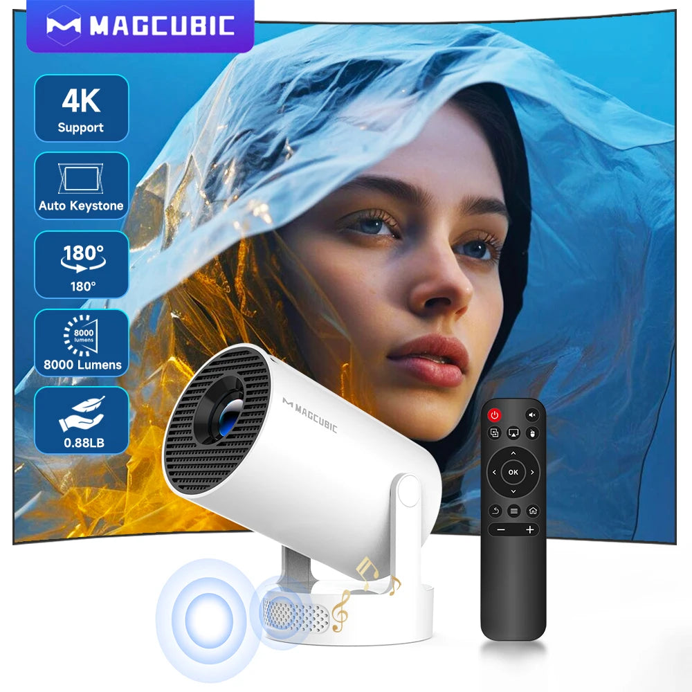 720P Android Projector with 8000 Lumens, WiFi 6, BT 5.4 & Speaker