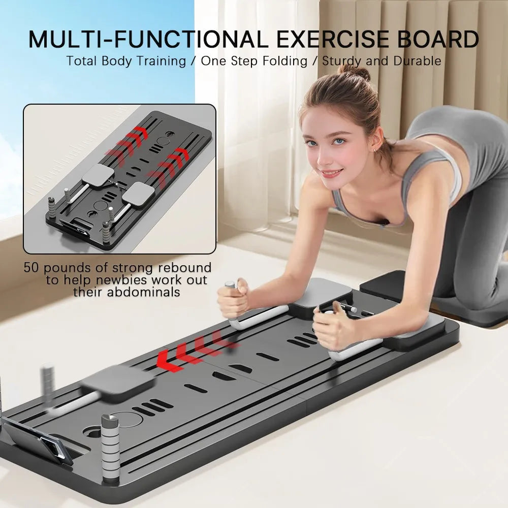 Foldable Ab Wheel & Pilates Board with Timer for Core Workouts