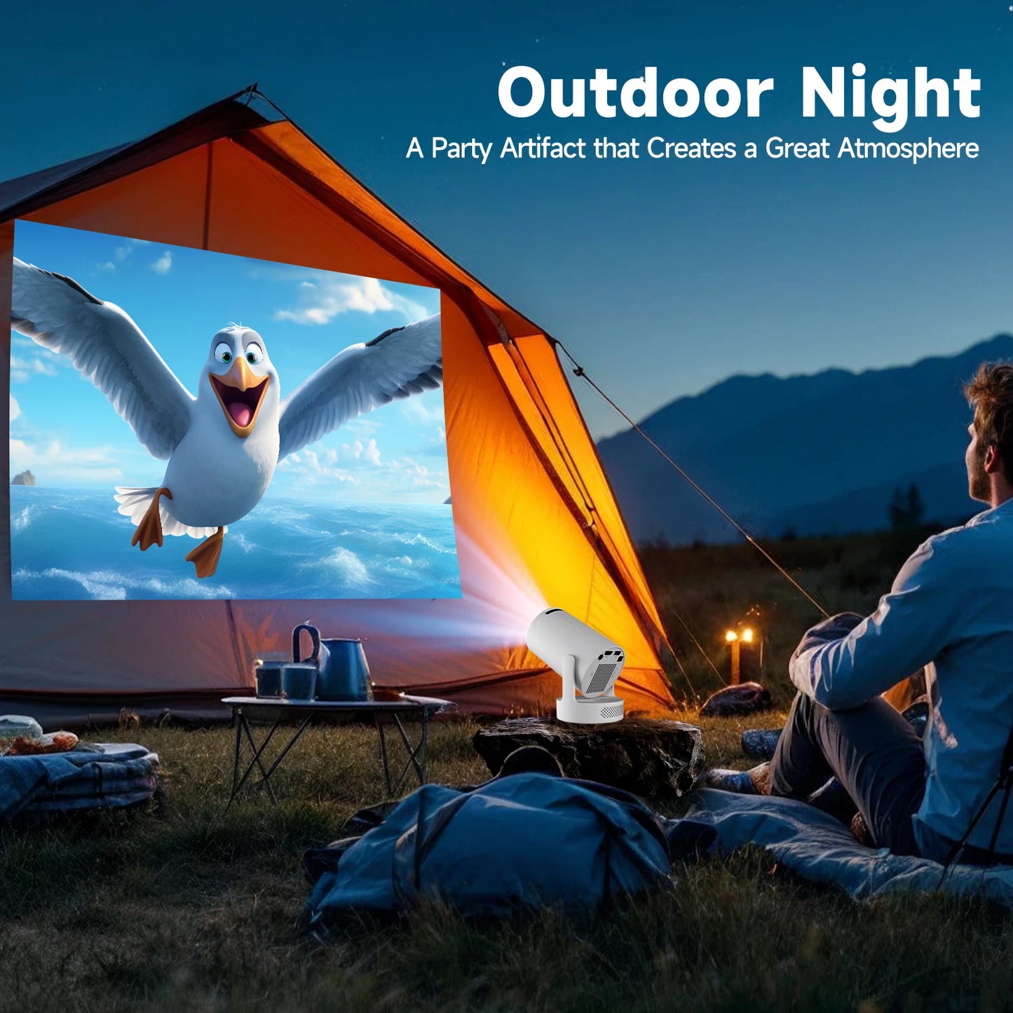 720P Android Projector with 8000 Lumens, WiFi 6, BT 5.4 & Speaker