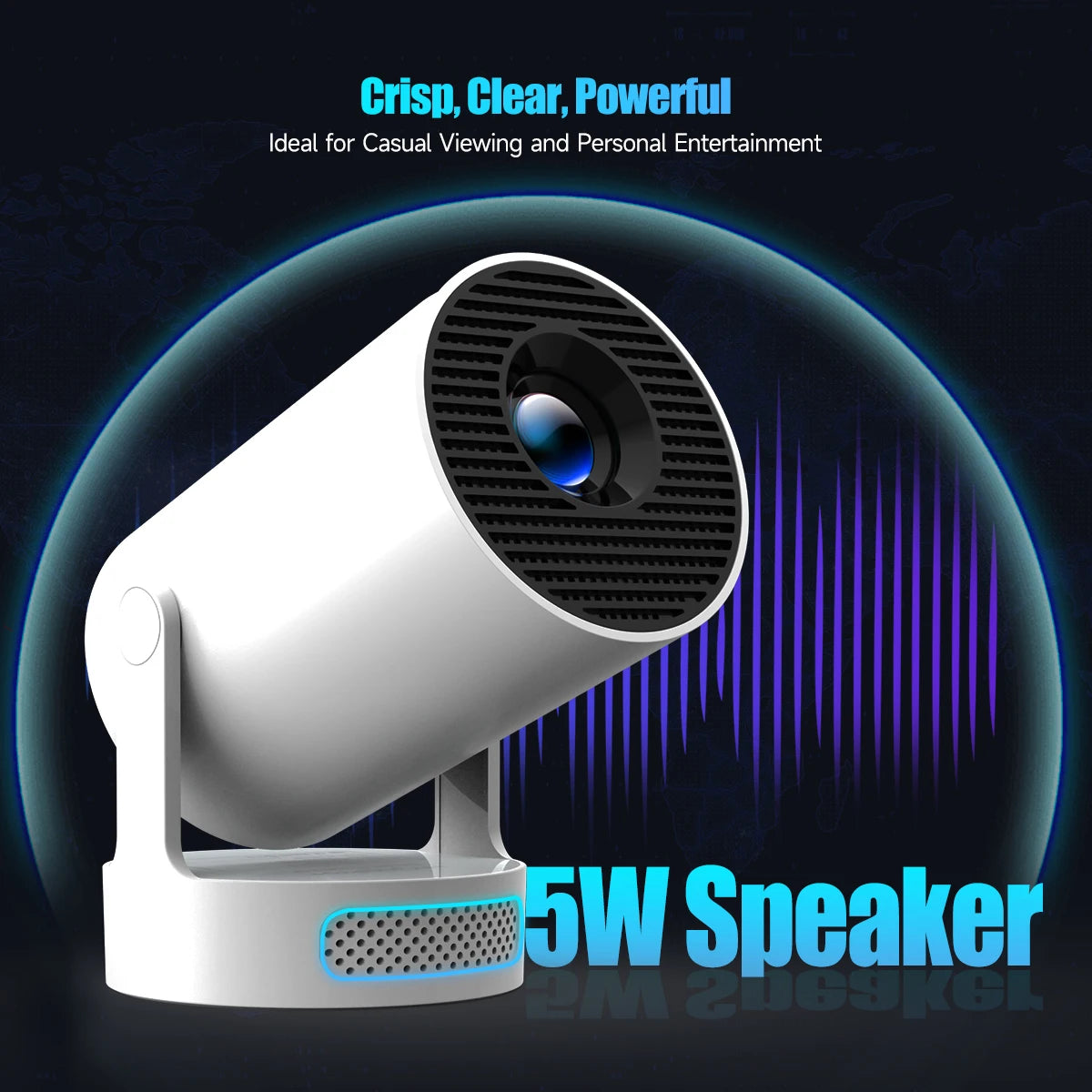 720P Android Projector with 8000 Lumens, WiFi 6, BT 5.4 & Speaker