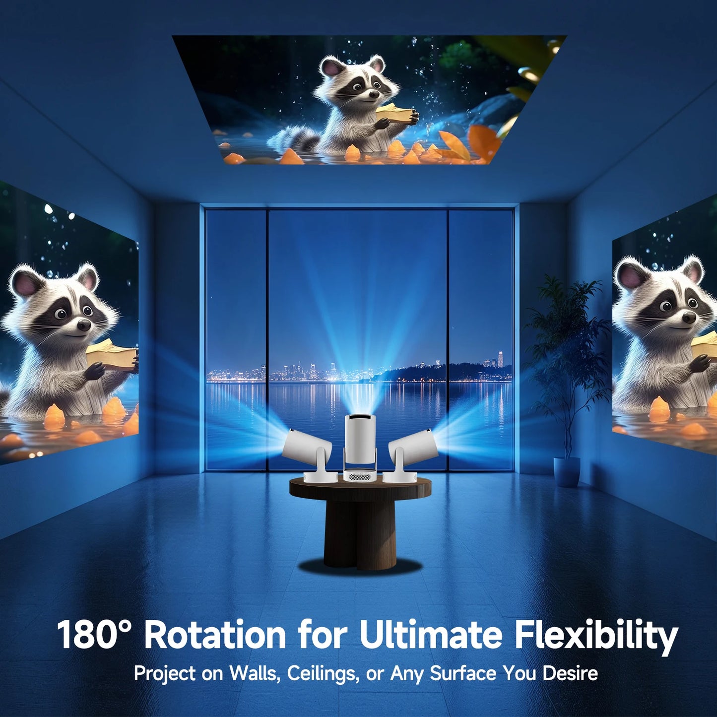 720P Android Projector with 8000 Lumens, WiFi 6, BT 5.4 & Speaker