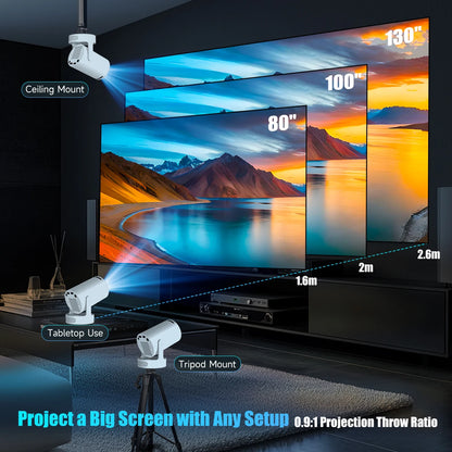720P Android Projector with 8000 Lumens, WiFi 6, BT 5.4 & Speaker