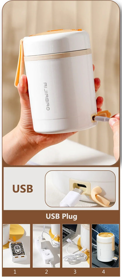 600ML USB Electric Lunch Box Food Warmer Portable Stainless Steel