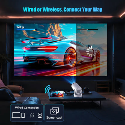 720P Android Projector with 8000 Lumens, WiFi 6, BT 5.4 & Speaker