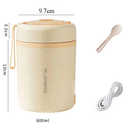 600ML USB Electric Lunch Box Food Warmer Portable Stainless Steel