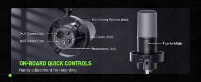 Dynamic USB/XLR Microphone with Touch-Mute & Shock Mount