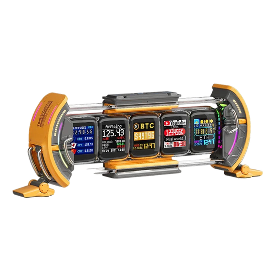 Multifunctional digital device with various displays on a white background