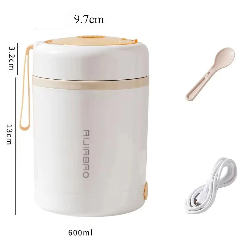 600ML USB Electric Lunch Box Food Warmer Portable Stainless Steel