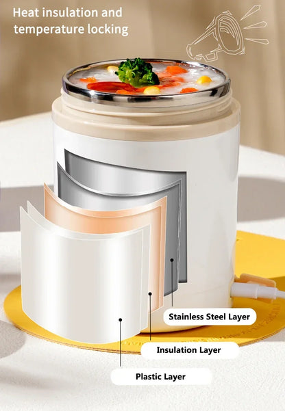 600ML USB Electric Lunch Box Food Warmer Portable Stainless Steel