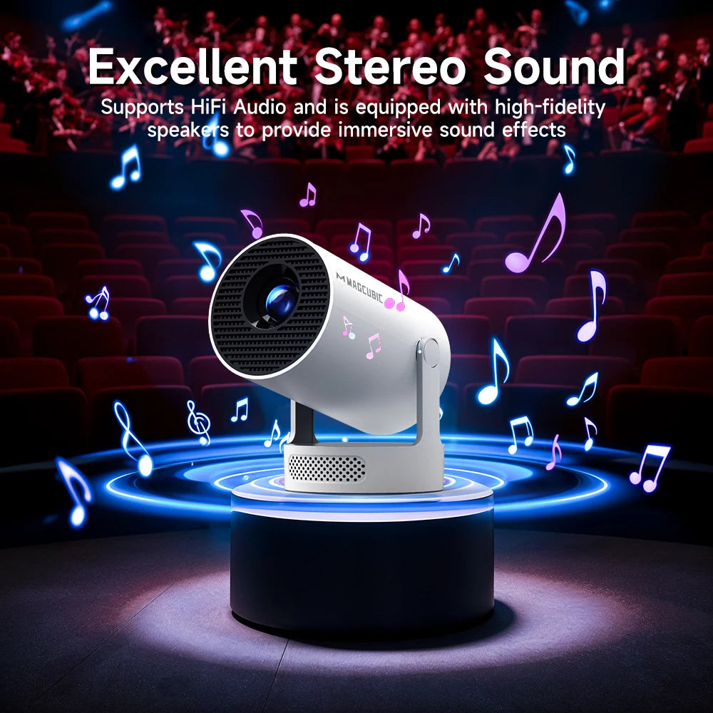 720P Android Projector with 8000 Lumens, WiFi 6, BT 5.4 & Speaker